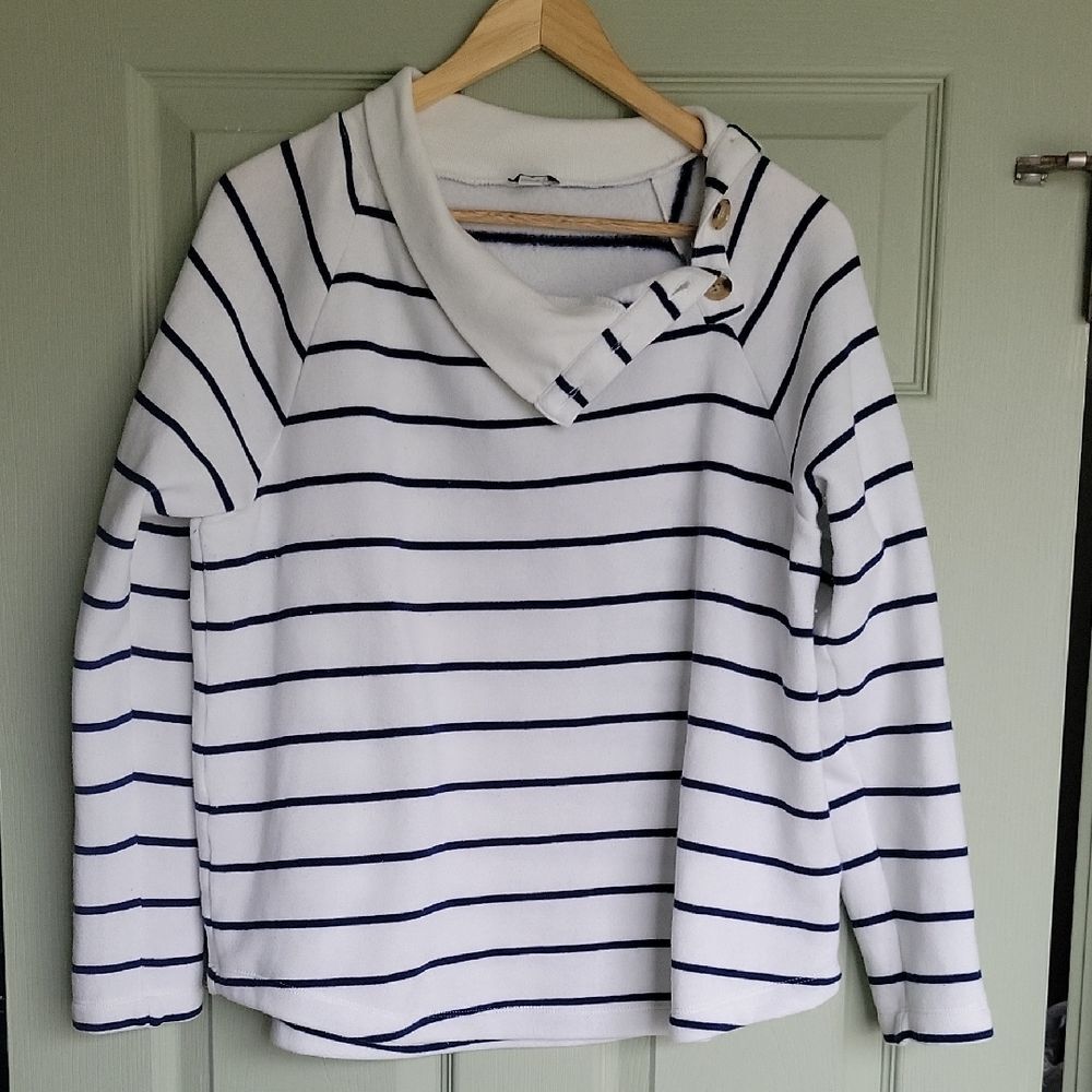 J. Crew Striped Wide Button-Collar Pullover Sweatshirt Nautical Preppy Size S